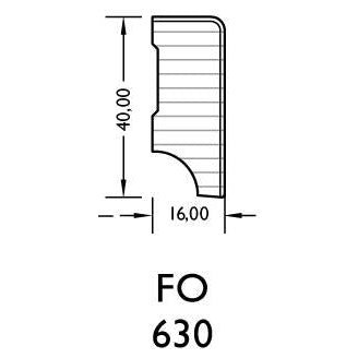 Sockelleiste 16x40 mm FO#630 - R1,5 Profil #630 mit FinishFolie Oberfläche – L140 (EI281) #630 R1,5